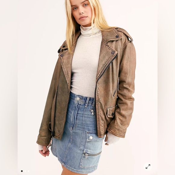 NWT We The Free People Blue Stretch Avenue Cargo Denim Jean Mini Skirt Size 26 - Picture 2 of 10